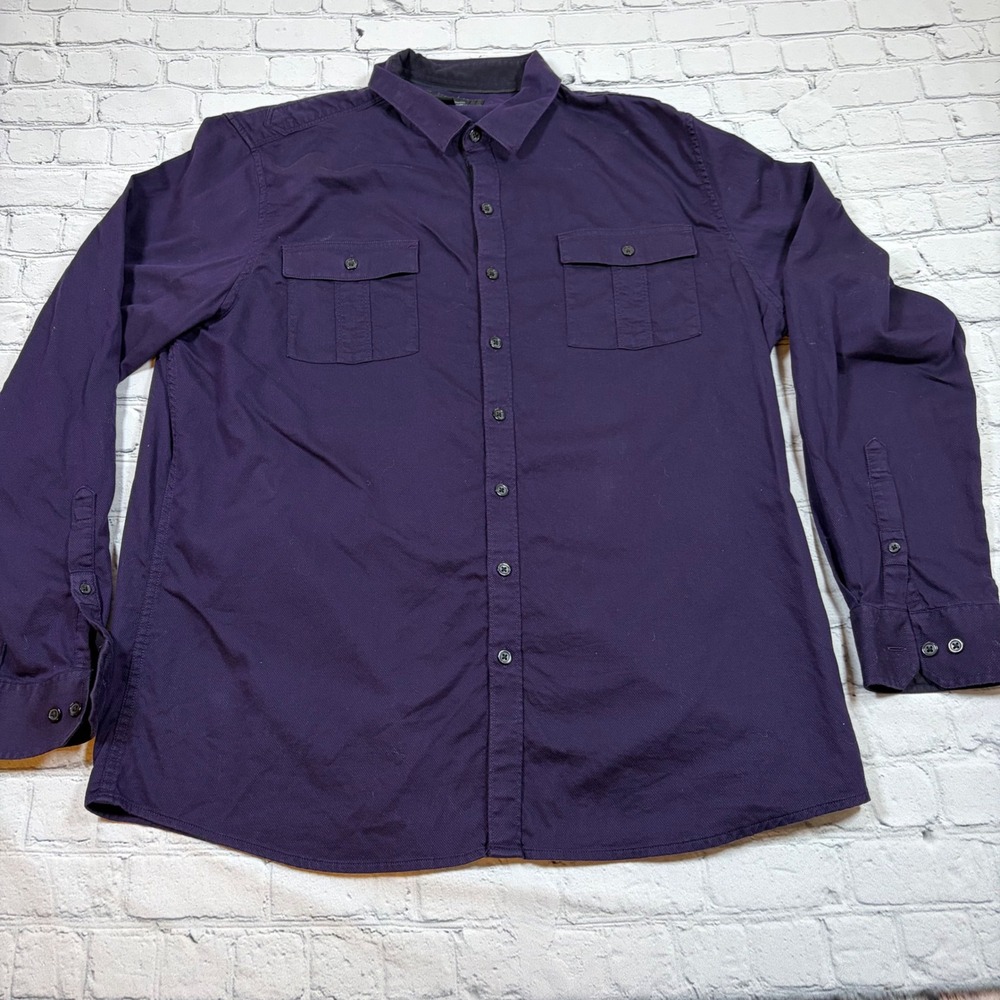 Marc Anthony Mens XL Slim Fit Stretch Button Down Shirt Purple Long Sleeve